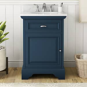 Sadie 25 in. W x 22 in. D x 35 in. H Single Sink Freestanding Bath Vanity in Smokey Blue with White Marble Top