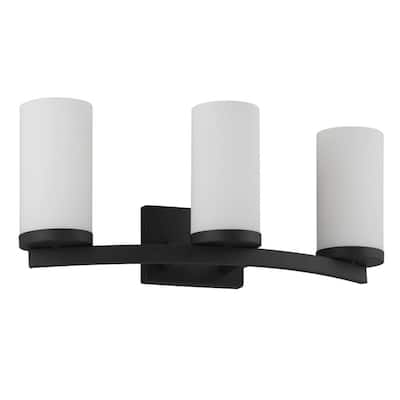Caelen 22.4 in. 3-Light Matte Black Bathroom Vanity Light with Frosted Glass Shades