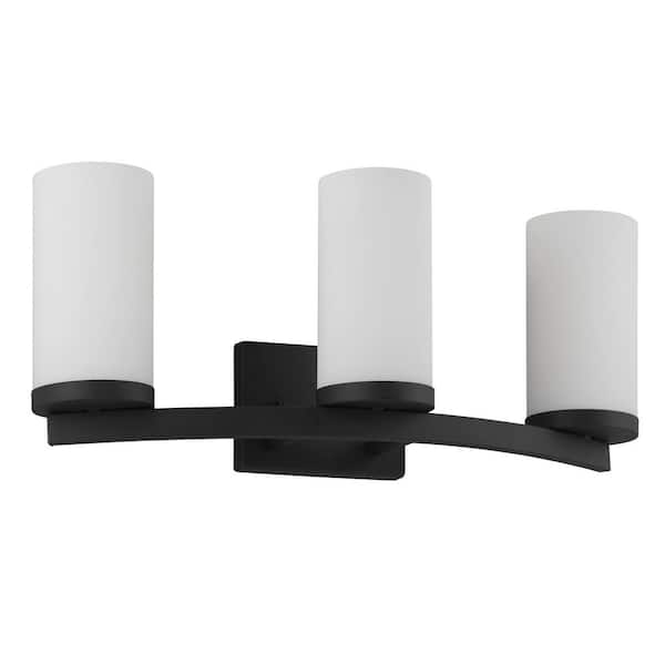 Caelen 22.4 in. 3-Light Matte Black Bathroom Vanity Light with Frosted Glass Shades