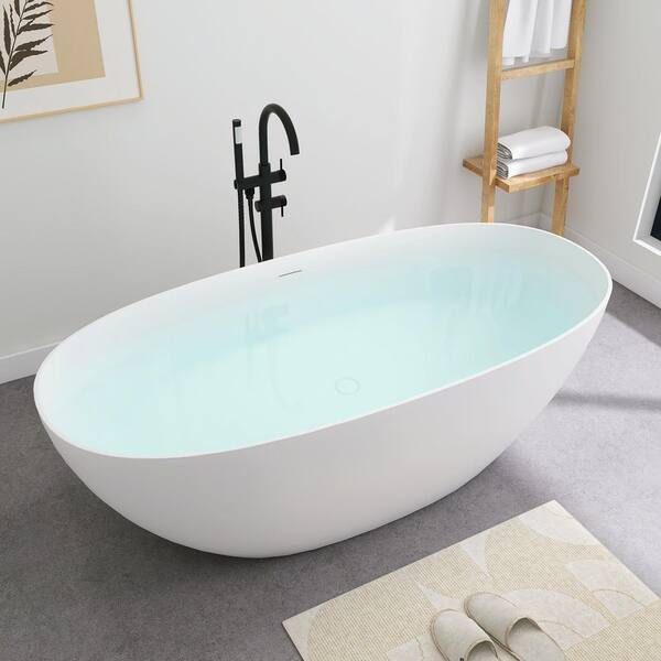 SJ STAR&JANE Zora 63 in. x 29 in. Stone Resin Freestanding Soaking