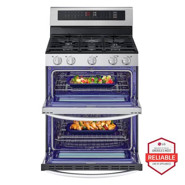 30 in. 6.9 cu. ft. 5 Burners Smart Wi-Fi Freestanding Double Oven Gas Range in Stainless Steel with Probake Covection