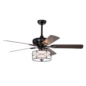 52 in. Indoor Matte Black Ceiling Fan with 3 E26 Bulb Holder and Remote Control