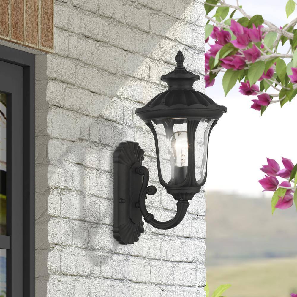Oxford Black Aluminum Outdoor Wall Lantern with Clear Glass