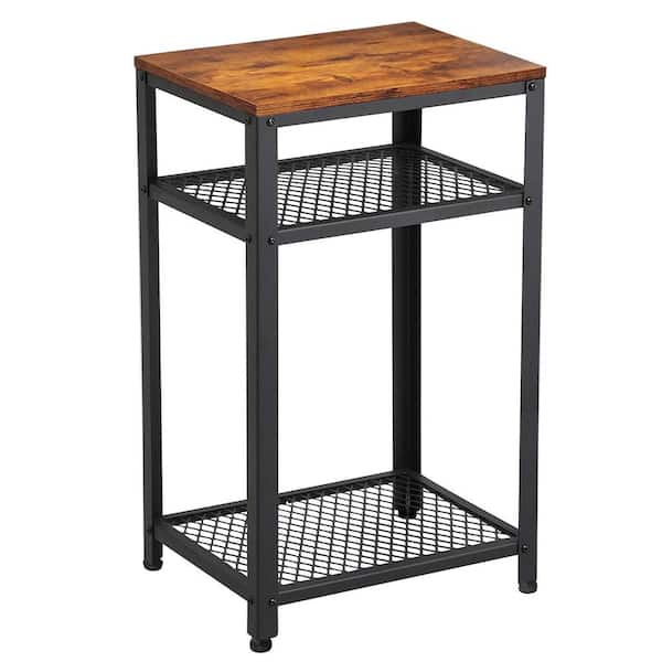 VEIKOUS 17.7 in. W x 13.8 in. D x 29.5 in. H Brown Industrial End Table Side Table With 2-Mesh Shelves