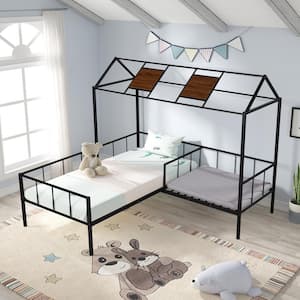 Black Twin Play House Bed with Seating Area