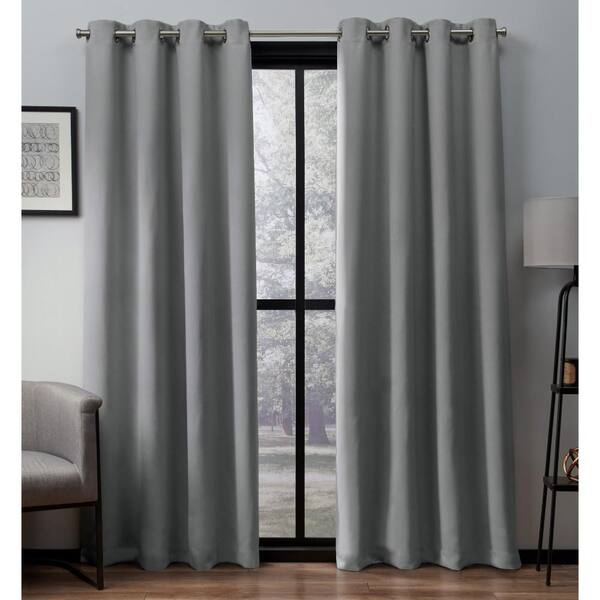 Unbranded Heath 52 in. W x 96 in. L Woven Blackout Grommet Top Curtain Panel in Dove Grey (2 Panels)