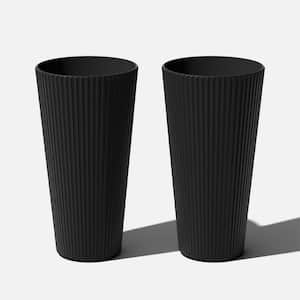 Demi 26 in. Round Black Plastic Tall Planter (2 Pack)