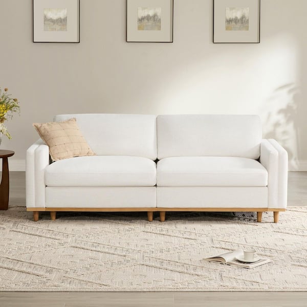 Aria 83 in. 2-Piece Square Arm Fabric Modular Sofa in Cream with Overstuffed Cushions for Living Room