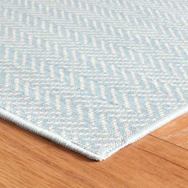 Herringbone Machine Washable Swedish Blue 9 ft. x 12 ft. Indoor Area Rug