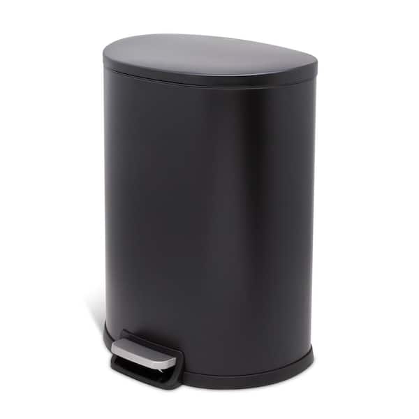 13 Gal. Matte Black Stainless Steel Kitchen Trashcan, Step-on, D Shape