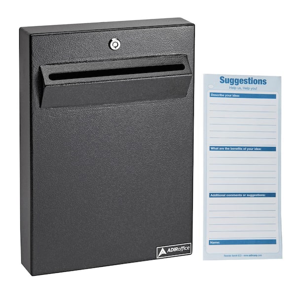 AdirOffice Large Wall Mounted Weatherproof Steel Drop Box Mailbox, Black