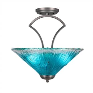 Cleveland 16 in. Graphite Semi-Flush with Teal Crystal Glass Shade