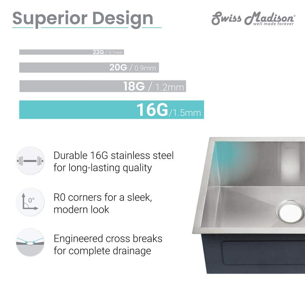 Tourner 21 x 18 Brushed Stainless Steel Undermount Kitchen Sink