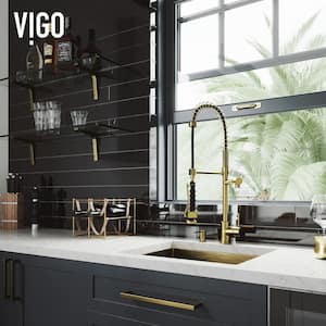 Zurich Single Handle Pull-Down Sprayer Kitchen Faucet Set with Soap Dispenser in Matte Brushed Gold