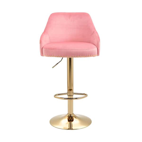Utopia 4niture Fae 44 in. Pink Low Back Metal Frame Adjustable Cushioned Bar Stool with Velvet Seat