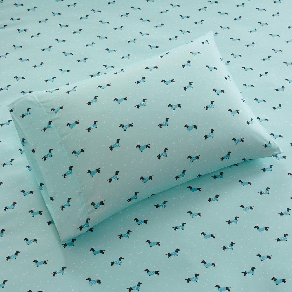 Aqua Dogs Print Microfiber Full Sheet Set
