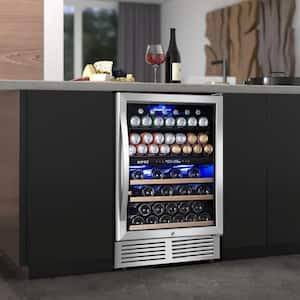 24 in. Dual Zone Upper and Lower 27-Wine Bottles and 94-Cans Beverage & Wine Cooler in Silver Built-in and Freestanding