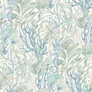 Kelp Garden Light Blue Tropical Reef Matte Paper Pre-Pasted Wallpaper