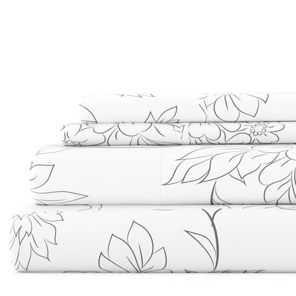 Becky Cameron 4-Piece Gray Floral Microfiber Twin Sheet Set