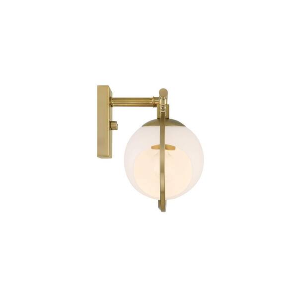 Designers Fountain - Teatro 23.75 in. 3-Light Brushed Gold Modern Vanity Light with Etched Opal Glass Shades and Accent Rings