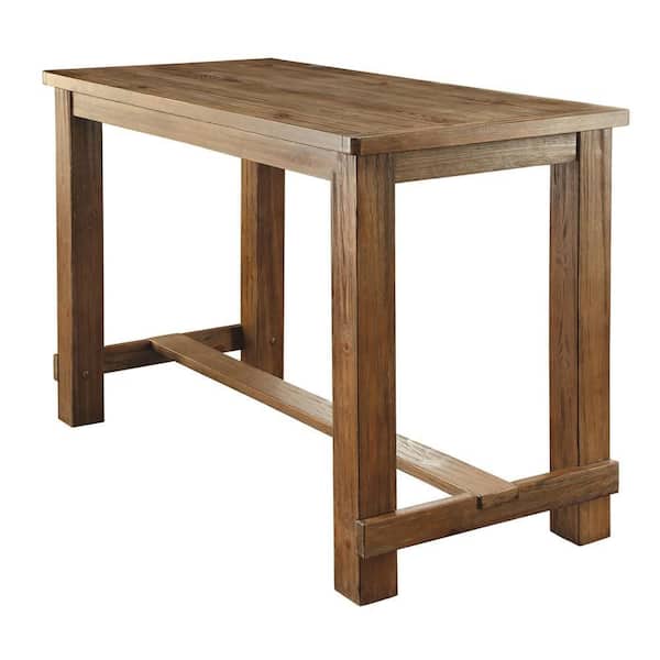 Brown Wood Top Bar Height Table with Thick Block Legs