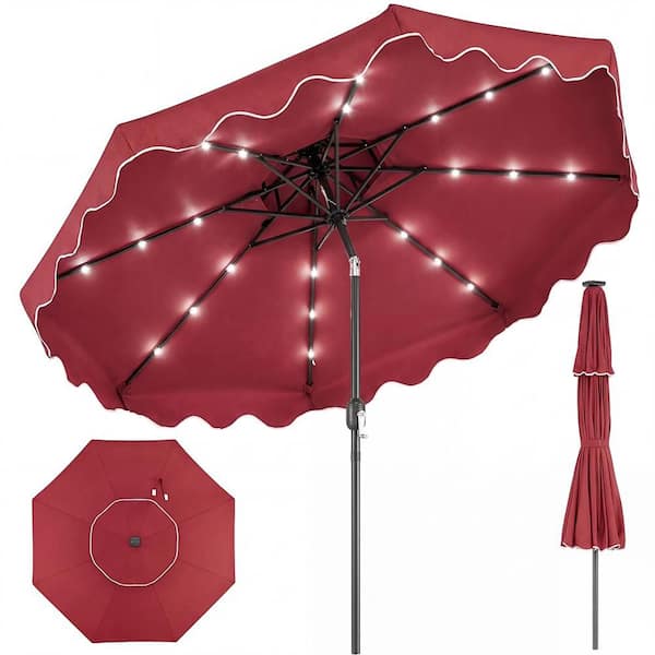 Costway 9 ft. Solar LED Patio Umbrella, Push-Button Tilt and Crank, 24 LED  Lights and 8 Ribs in Red HCST13763