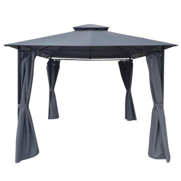 Afoxsos 10 ft. x 10 ft. Dark Grey Outdoor Patio Garden Gazebo Tent, Outdoor Shading, Gazebo Canopy with Curtains
