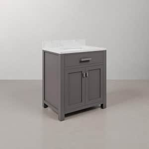 Madison 30 in. W x 21.5 in. D x 34 in. H Single Sink Bath Vanity in Cashmere Grey with Carrara White Marble Top