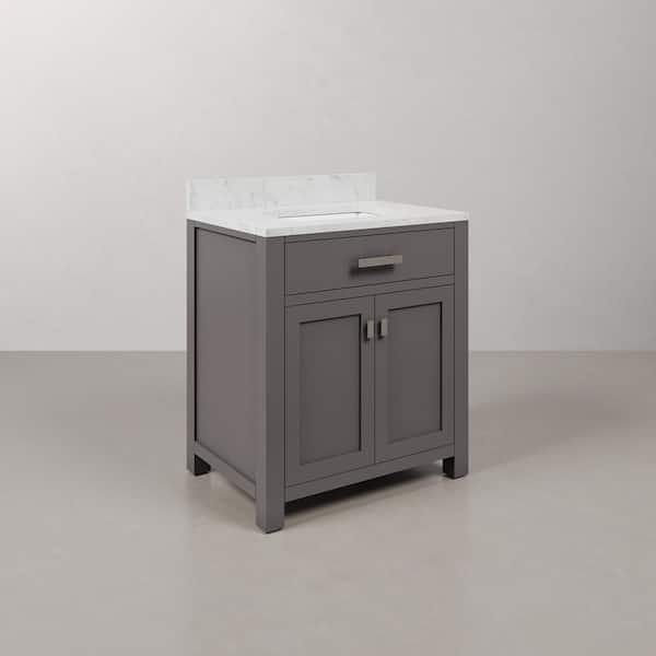 Madison 30 in. W x 21.5 in. D x 34 in. H Single Sink Bath Vanity in Cashmere Grey with Carrara White Marble Top