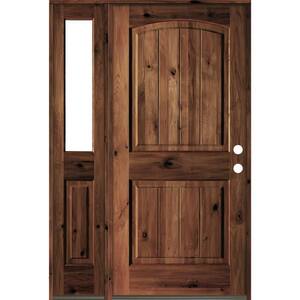 44 in. x 80 in. Rustic Knotty Alder Left-Hand/Inswing Clear Glass Red Mahogany Stain Wood Prehung Front Door w/Sidelite