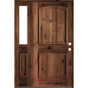 46 in. x 80 in. Rustic Knotty Alder Left-Hand/Inswing Clear Glass Red Mahogany Stain Wood Prehung Front Door w/Sidelite