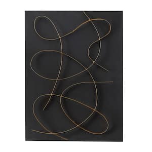 24 in. x  32 in. Metal Black Overlapping Lines Abstract Wall Decor with Black Backing