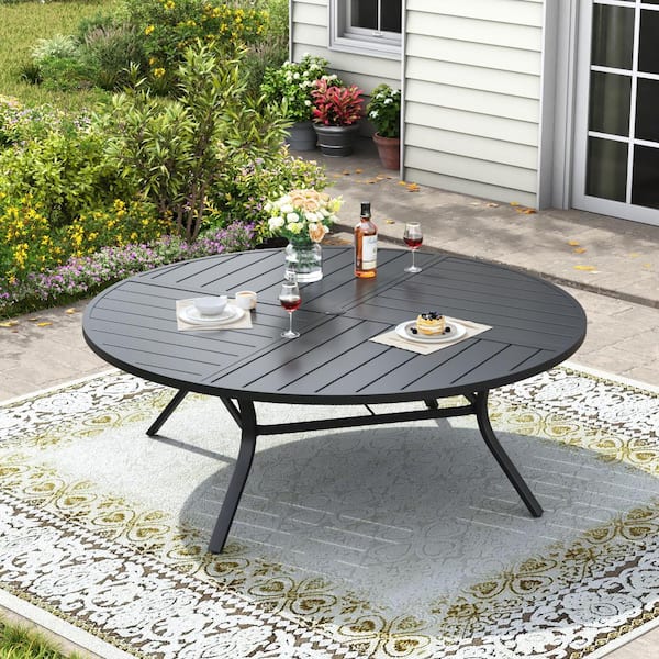 42 inch patio table with umbrella hole Outdoor 42'' Round Dining 2.24'' Hole, Cast Aluminum Tabletop, for Patio, Garden, Backyard and Balcony, Black with Gold-painted Sturdy construction and durably sealed cast aluminum tabletop weather the harshest weather conditions Patio Dining Table Tile With