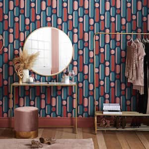 Morse Coral and Navy Matte Non Woven Removable Paste the Wall Wallpaper