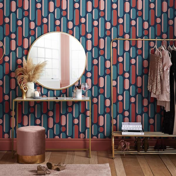 Envy Morse Coral and Navy Wallpaper