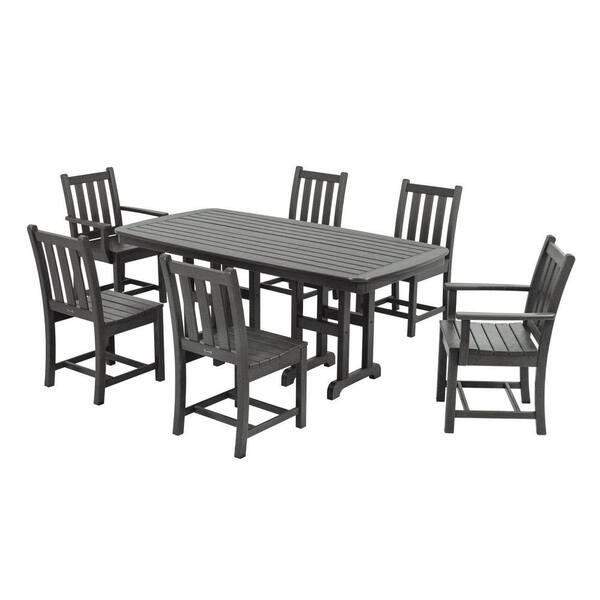 POLYWOOD Traditional Garden Slate Grey 7-Piece Plastic Outdoor Patio Dining Set