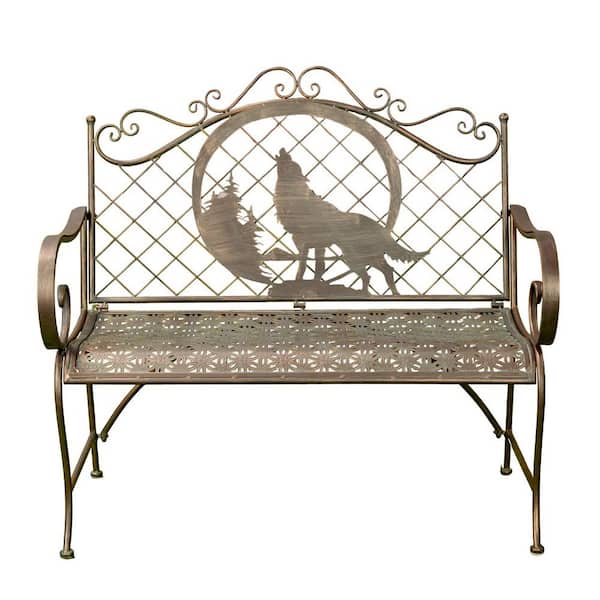 43.7 in. W 2-Seater Antique Bronze Metal Outdoor Bench Gunnison