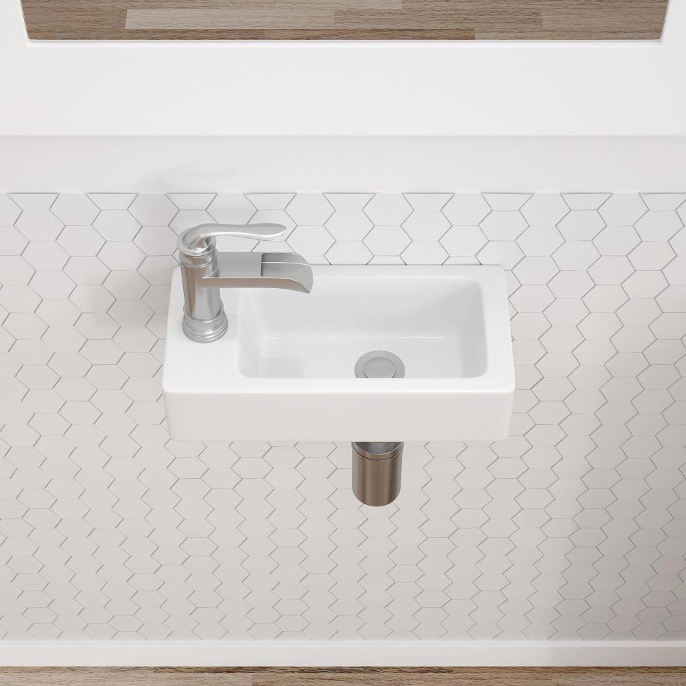 "14.5""x7"" White Wall Mounted Floating Bathroom Vessel Sink, Ceramic Porcelain, Left Hand Design, Without Faucet" price history on PriceWatchPro