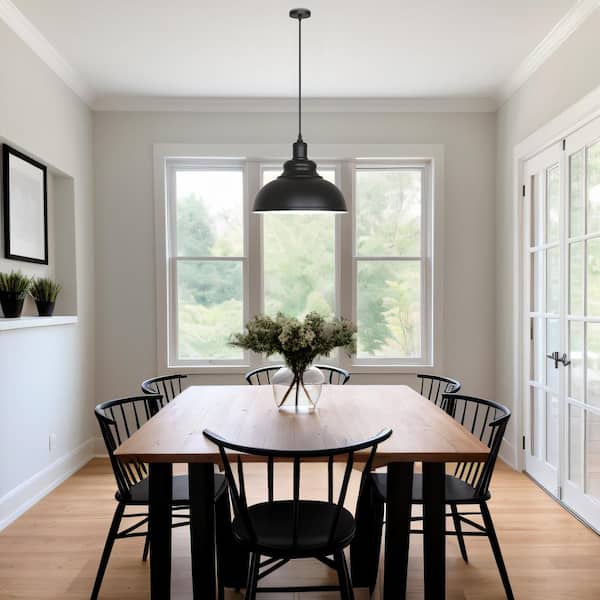 YANSUN 11.81 in. 1-Light Black Dome Pendant Lighting with Metal