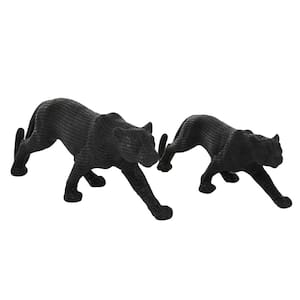 Black Polystone Leopard Sculpture (Set of 2)