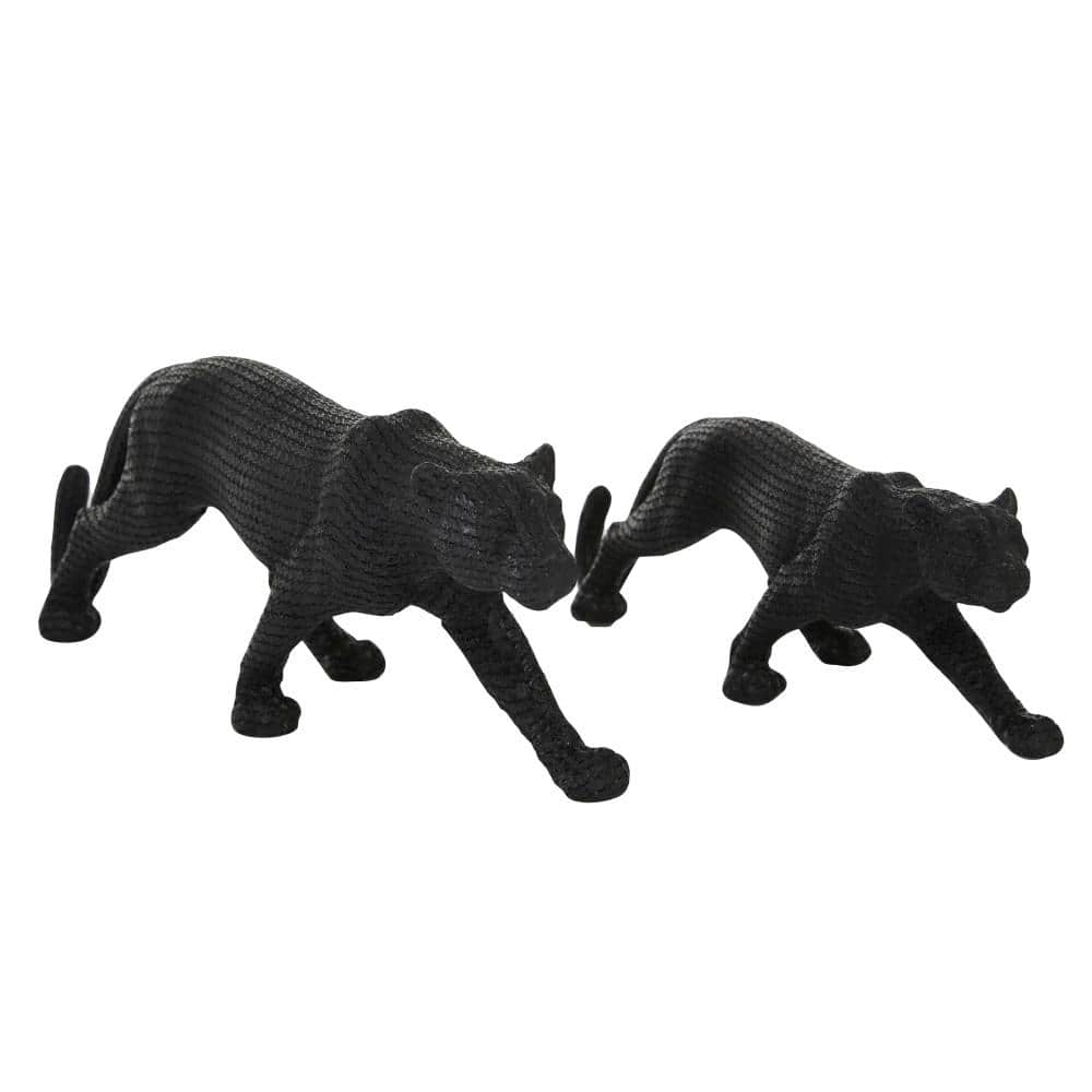 18" Black Resin Leopard Sculpture Set