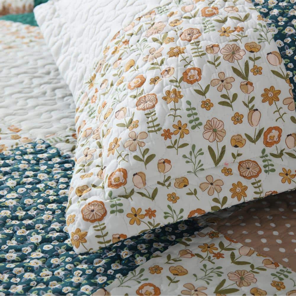 King Size Cotton Patchwork Quilt Set in Brown and Multicolor