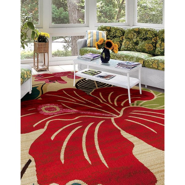 Antigua Hibiscus Beige 2 ft. x 8 ft. Runner Rug
