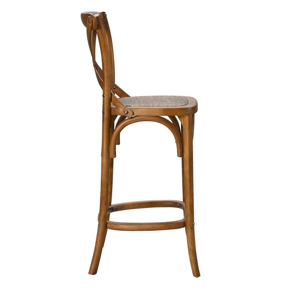 Walnut Elm Wood Counter Stool with Rattan Seat