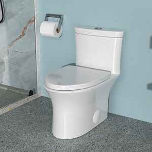 Ceramic 1-Piece 1.6 GPF Dual Flush Elongated Toilet in Glossy White With Soft Close Seat
