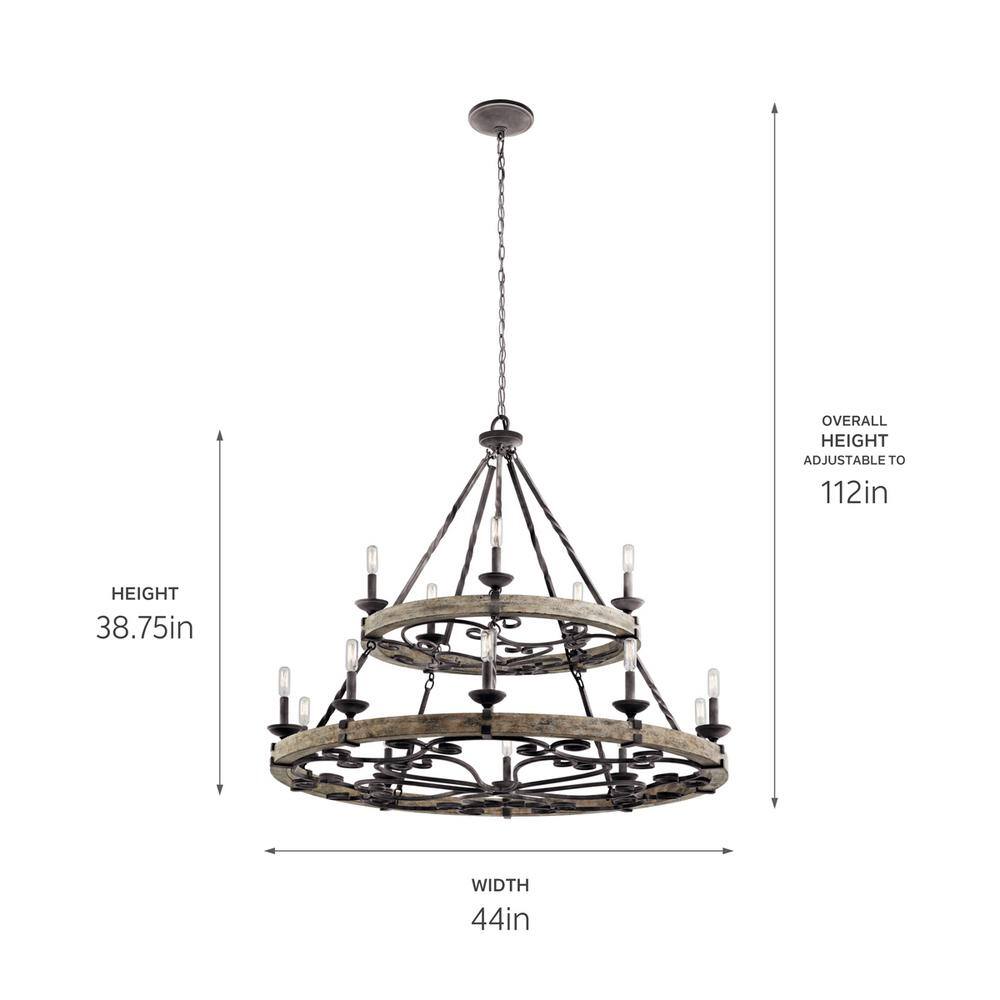 Elegant Grey and Bronze 44" Crystal Two-Tier Chandelier
