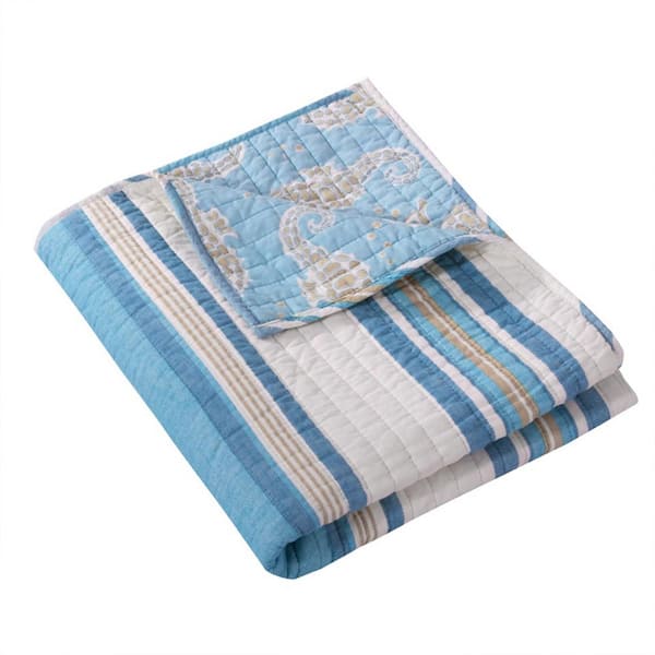 LEVTEX HOME Blue Maui Tropical Coastal Quilted Cotton Throw Blanket