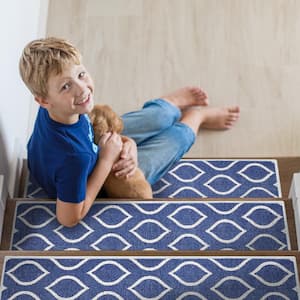 Drop Navy 9 in. x 28 in. Cotton Carpet Stair Tread Cover (Set of 13)
