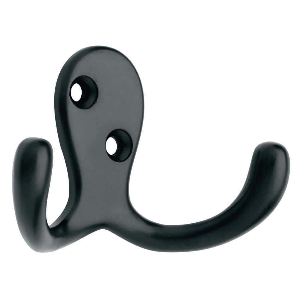 Matte Black Double Prong Wall Mounted Metal Hook