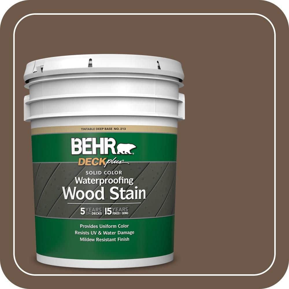 tobacco deck stain BEHR DECKplus 5 gal. #N230-7 Rustic Tobacco Solid Color Waterproofing  Exterior Wood Stain 21305